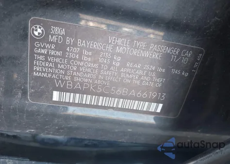 2011 BMW 328I xDrive from USA, damaged, VIN WBAPK5C56BA661913